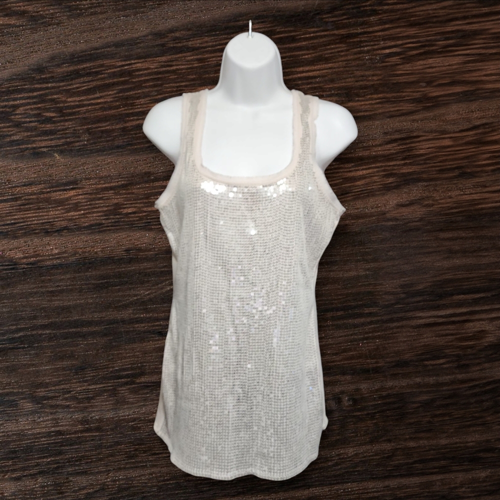 White House Black Market Cream Color Tank Top with Silver Sequins Tank Top
